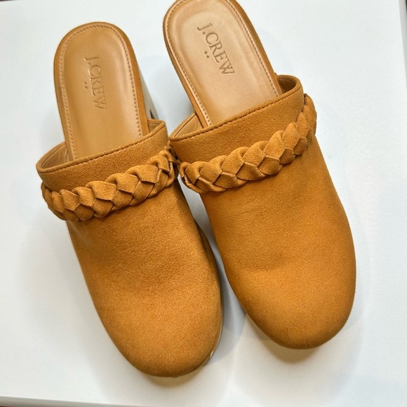 J. Crew Suede Wooden Clogs Womens Size 7.5 Camel Brown Heeled‎ Slip On Shoes - Picture 4 of 5